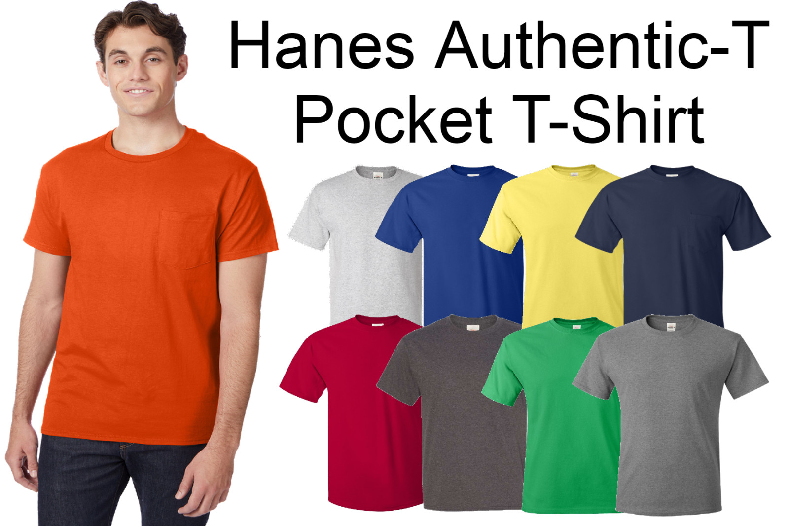 Hanes Men’s Authentic-T Plain Crew Neck Short Sleeves Pocket T-Shirt 5590