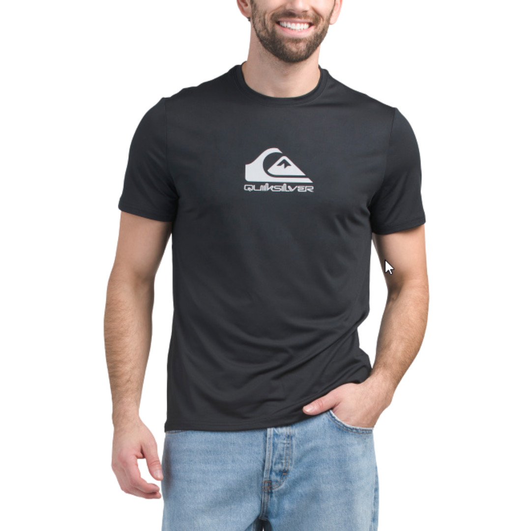 Quiksilver Men’s Upf 50 Logo Crest Short Sleeve Surf Tee Black Sz M QM14SS003