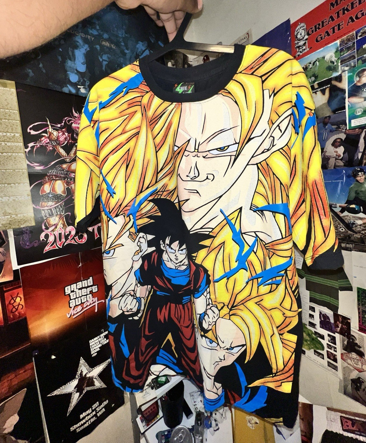Y2K novelty Dragon Ball Z Goku All-Over Graphic Print Crew Neck T-Shirt Men’s S