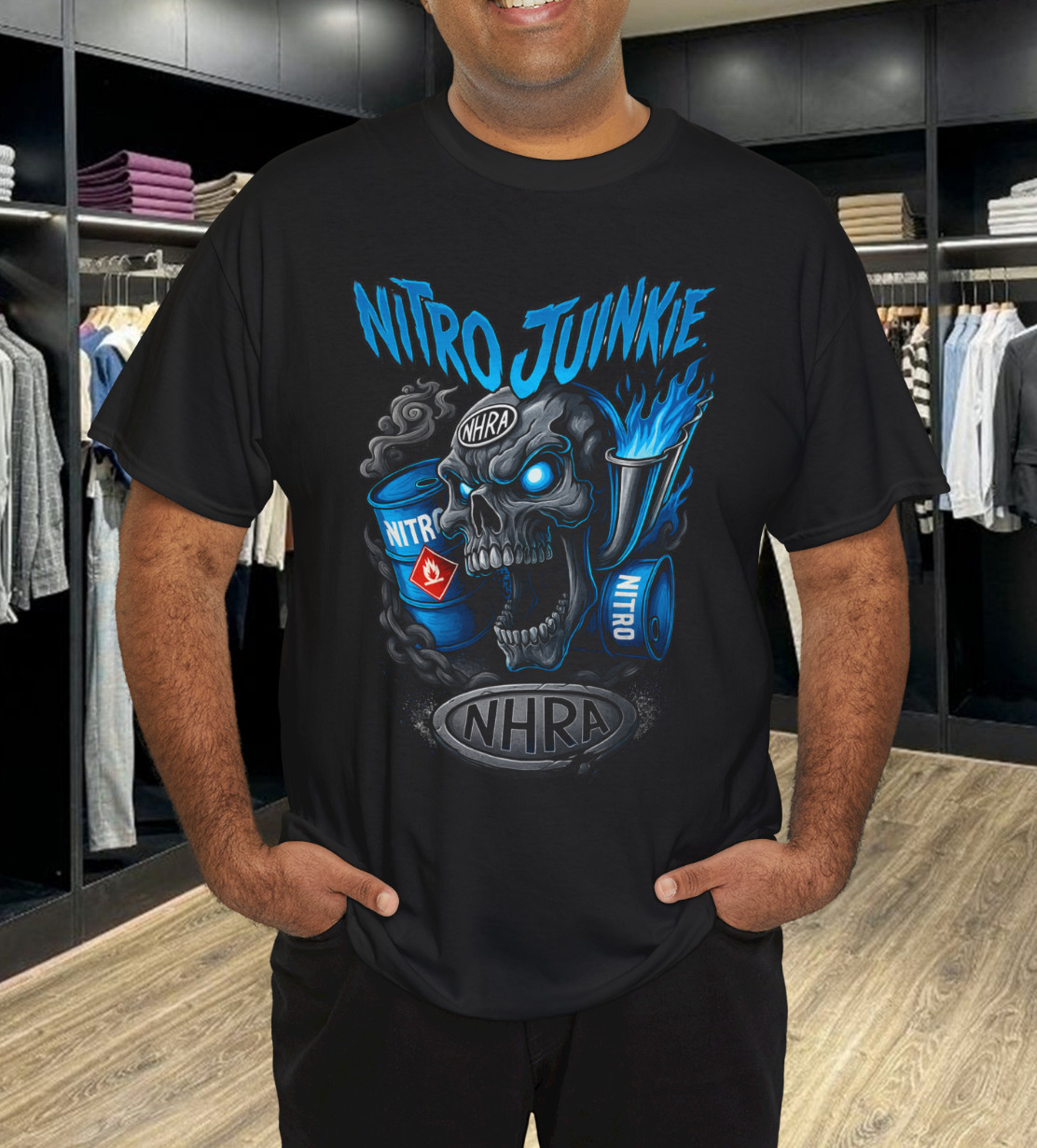 NHRA Nitro Junkie T-Shirt Mens Championship Drag Racing Skull