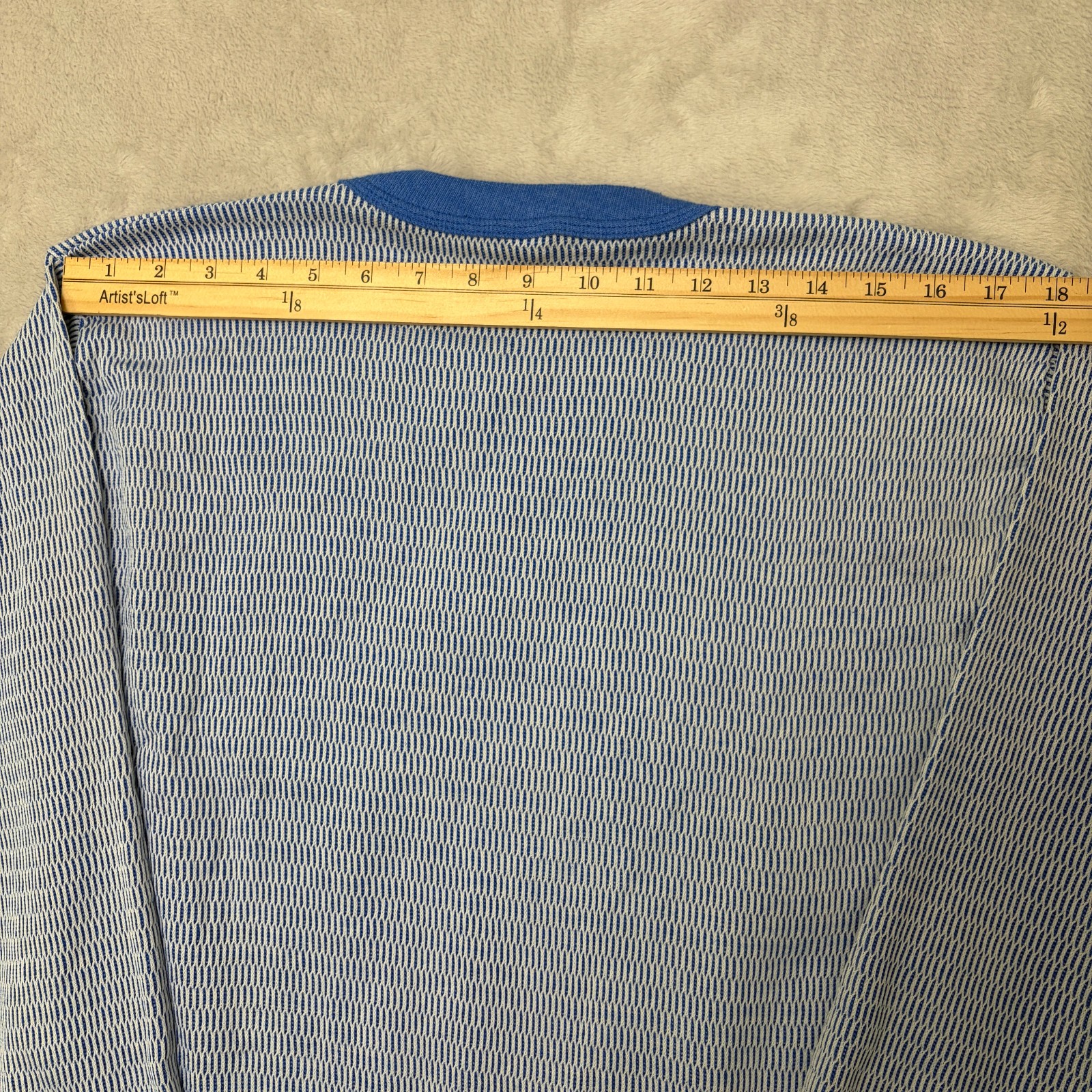 Hanes Vintage Thermal Top Blue/White Textured Weave Pattern XL 50/50 blend knit