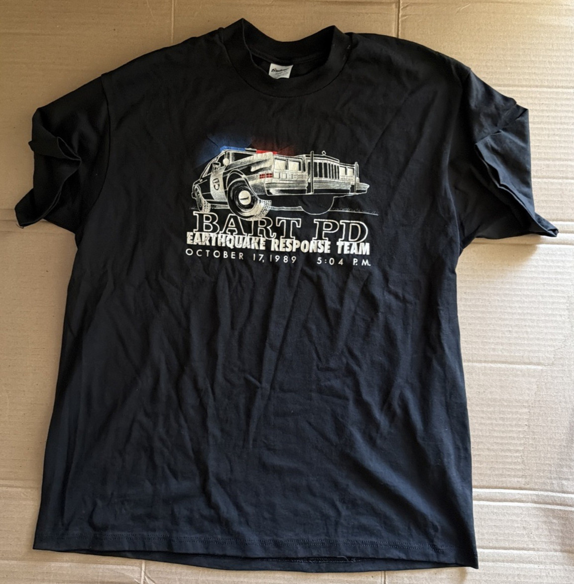 vtg preowned STEDMAN SUPER 50 BART PD Earthquake Response Team black XL t-shirt