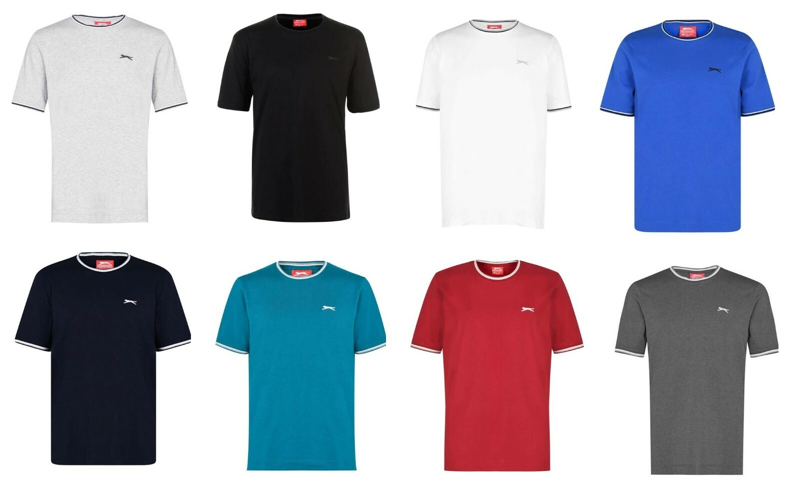 Mens Slazenger 100% Cotton Tipped Crew Neck T Shirt XS S M L XL XXL 3XL 4XL BNWT