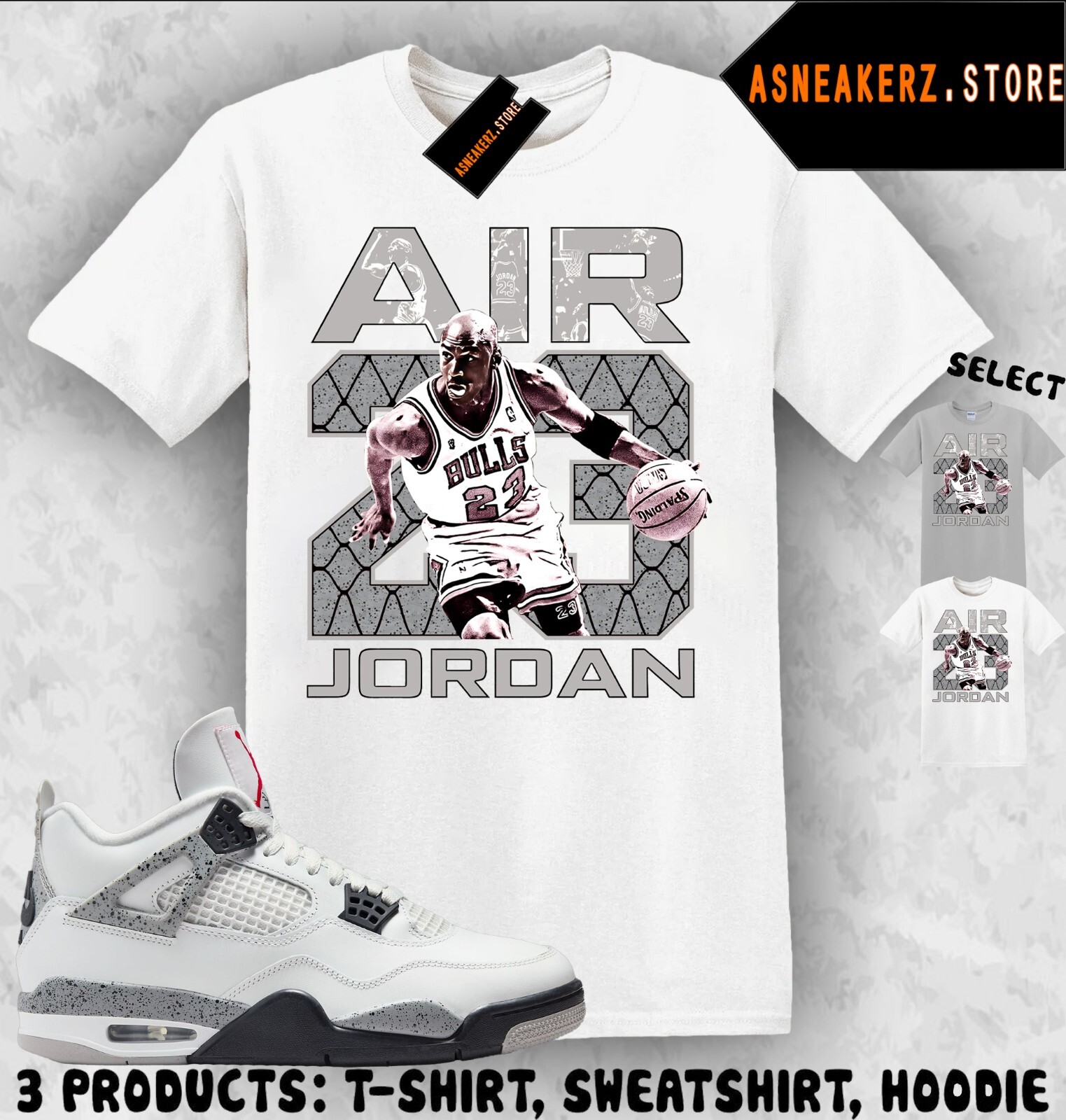 Shirt Matching AJ 4 White Cement 2025 To Match Sneaker Vintage Air MJ 23 T-Shirt