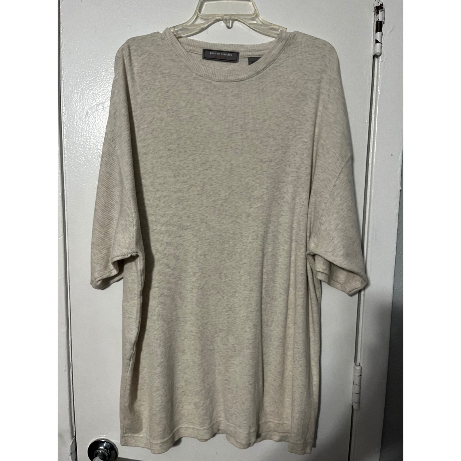 Pierre Cardin Mens XL Oatmeal Heather Ribbed Knit Short Sleeve Shirt 615524