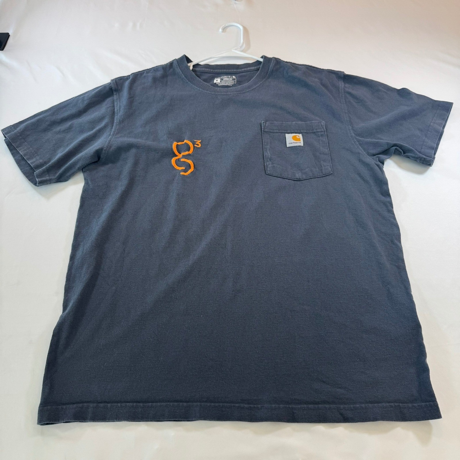 Carhartt K87 Loose Fit Pocket T-Shirt Mens Medium Black Blue Embroidered Logo