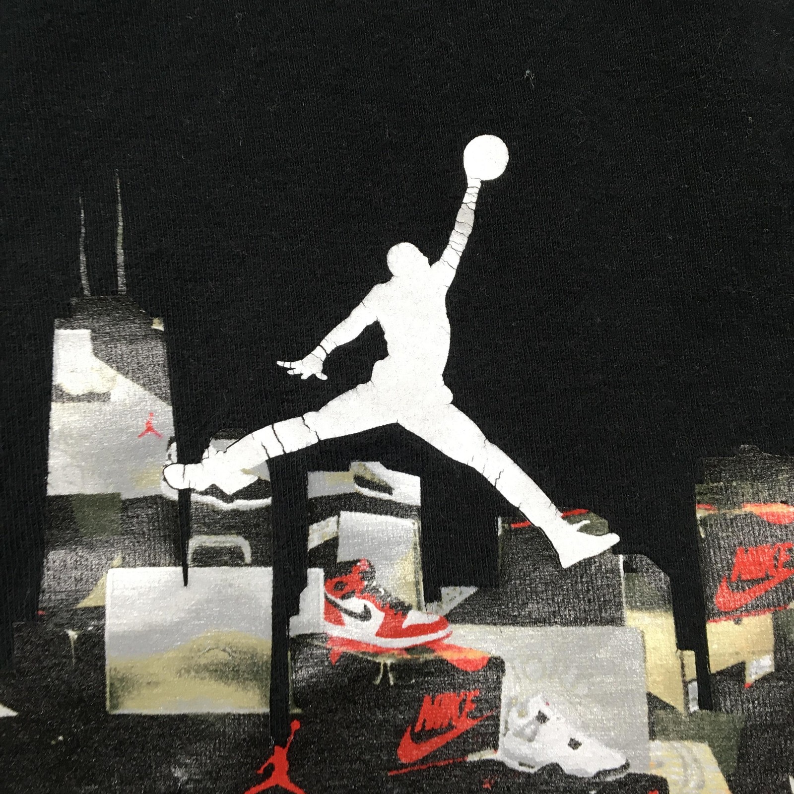 Jordan Shirt Mens 2XL Black Jumpman City Skyline Sneaker Graphic Basketball Tee