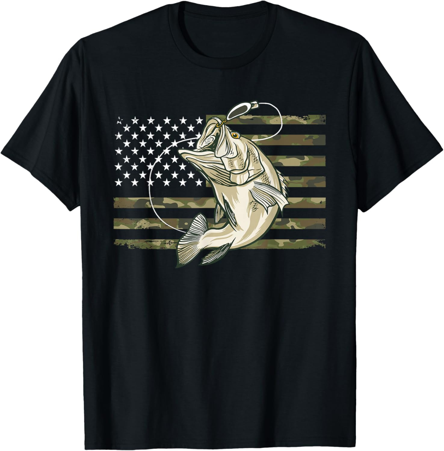 Fishing Camouflage US American Flag Bass Fish Fisherman Camo T Shirt