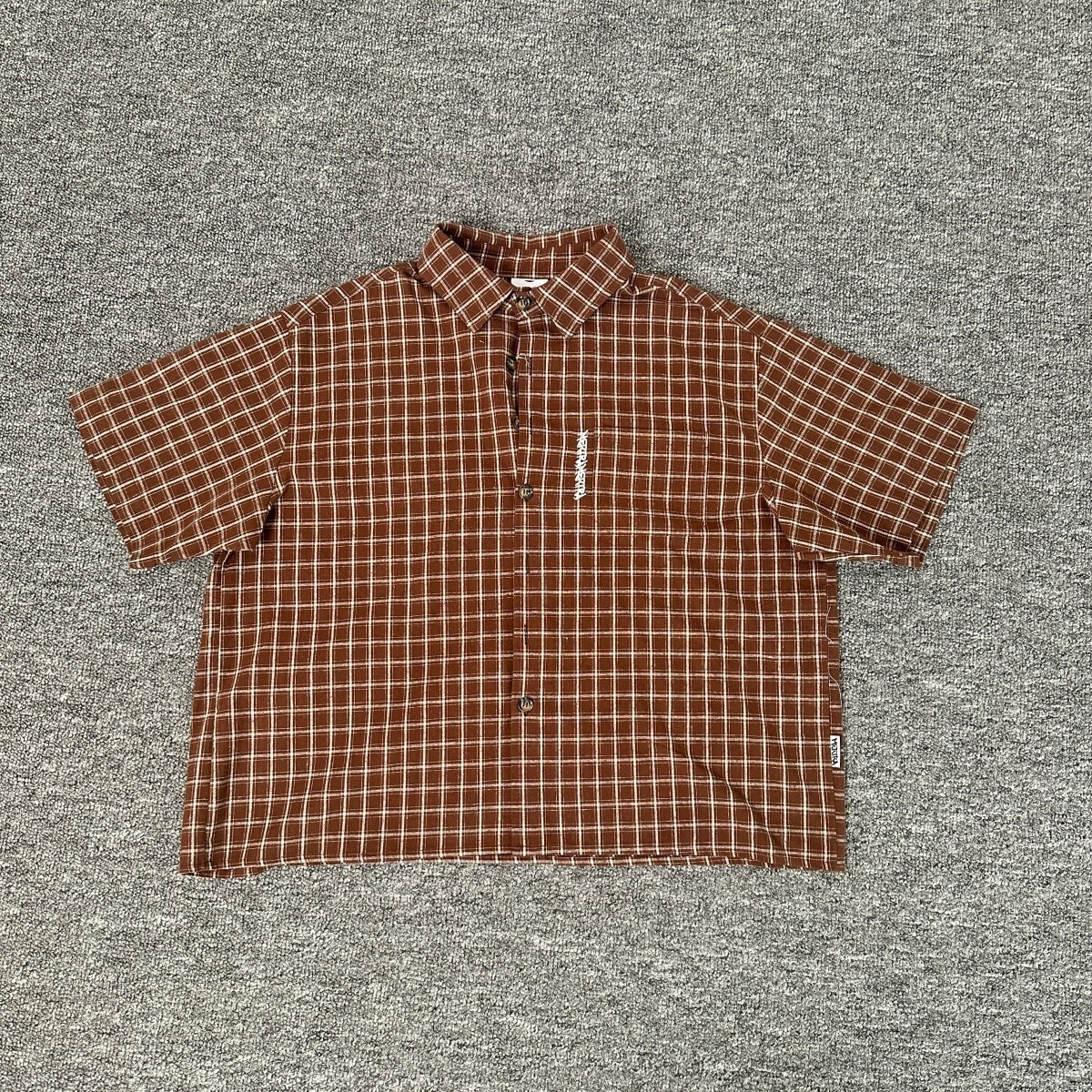 Mertra letter-printed checked shirt – loose-fitting casual short-sleeved shirt