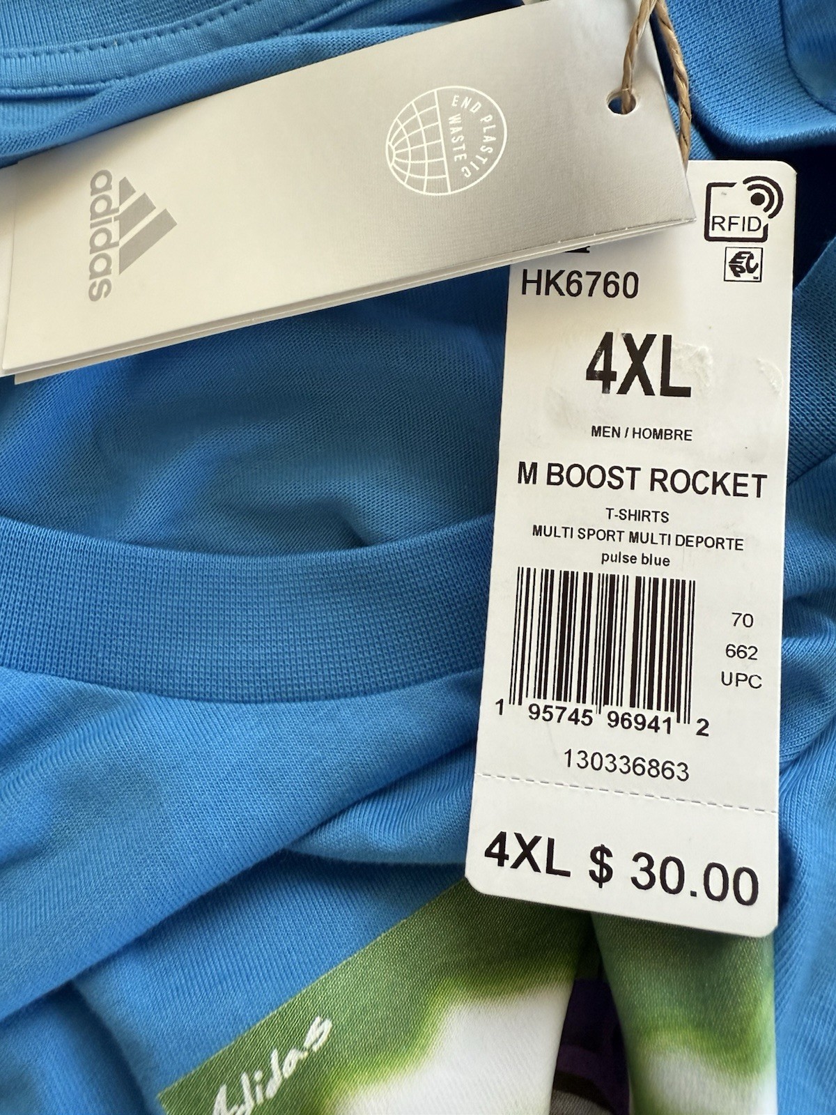 adidas Rocket Boost Blue Short Sleeve Crew Neck Graphic Print T Shirt Sz 4X NWT