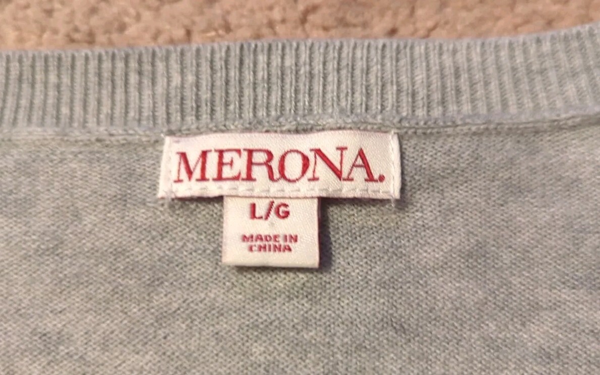 Merona Large Long Sleeve Gray V-Neck Blended Cotton Nylon Wool Shirt