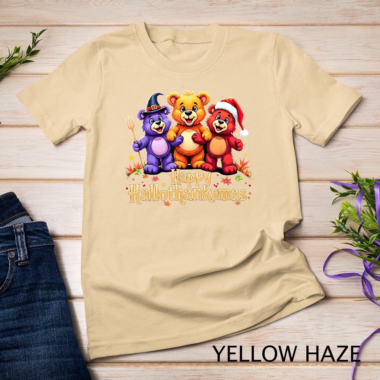 Hallothanksmas Bears Tee Halloween Thanksgiving Christmas T-Shirt Unisex T-shirt
