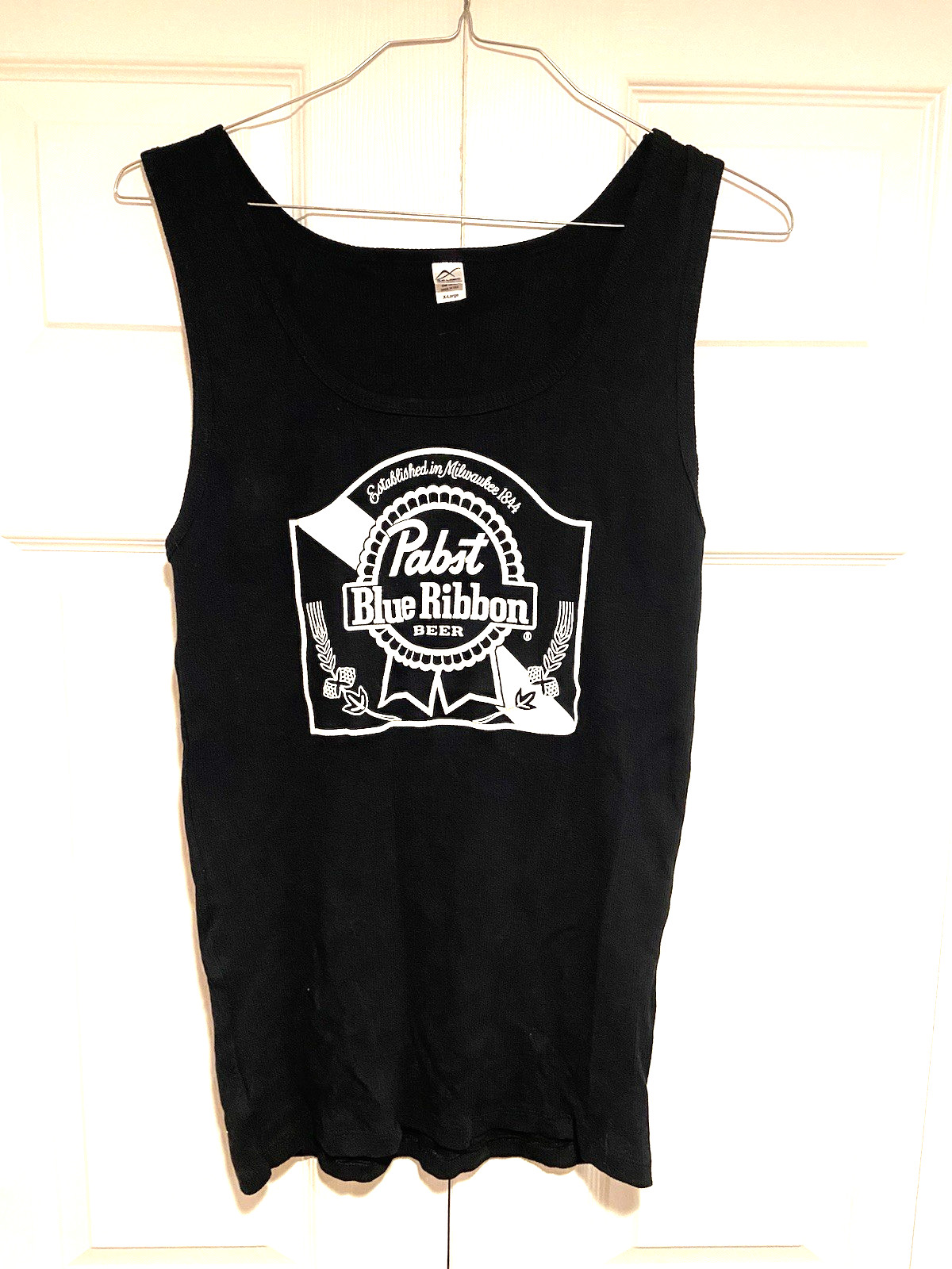 Vintage NWOT Pabst Blue Ribbon Beer Black Tank Beater Top Large Ribbed Cotton