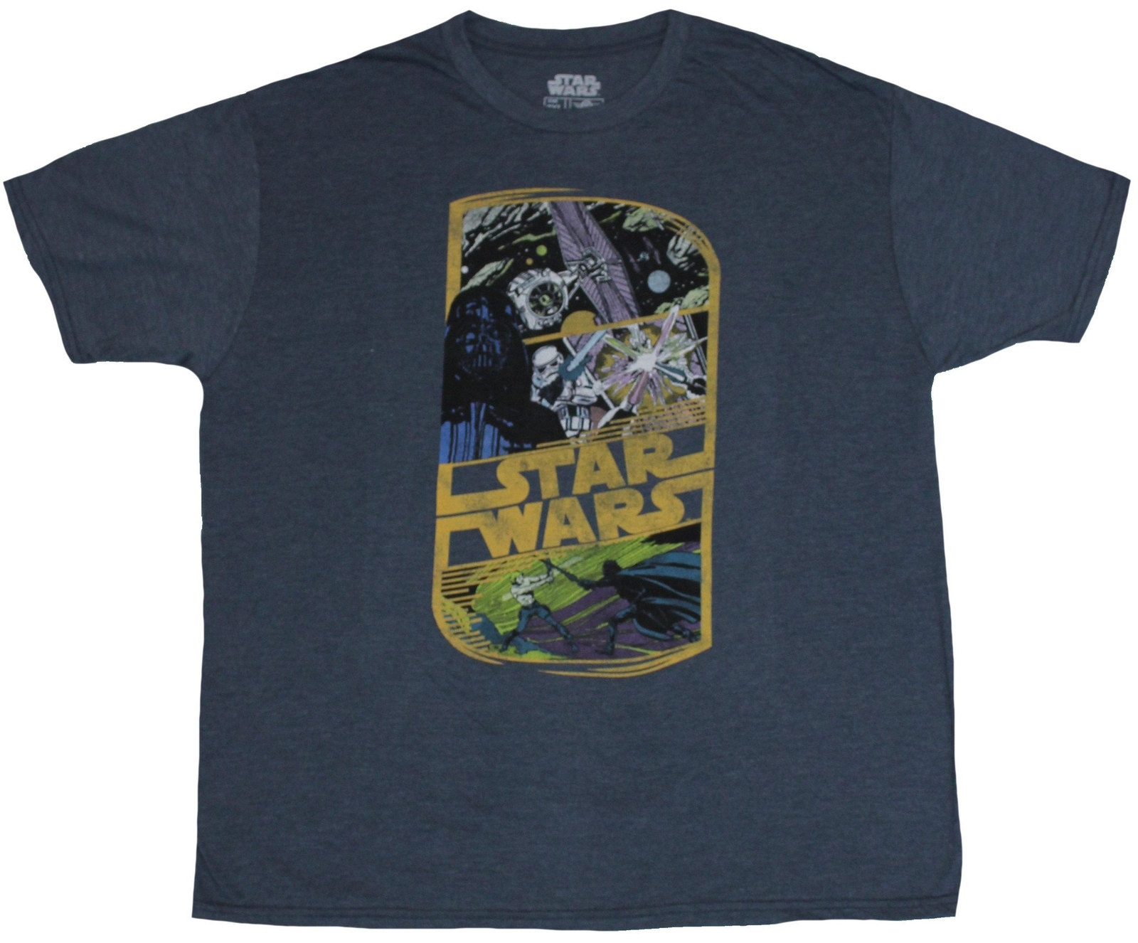 Star Wars Adult New T-Shirt – Rectangled Tie Fighter Darth Vader, Saber Art Logo