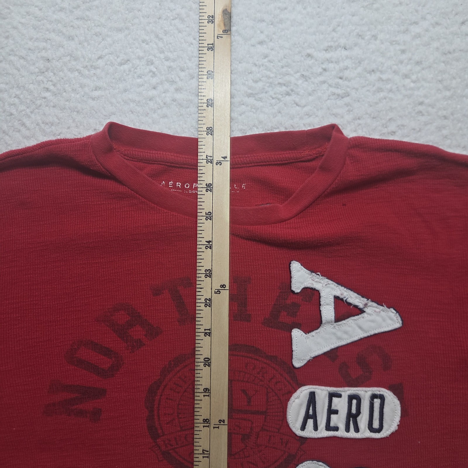 Y2K Aeropostale Mens XL Red Embroidered Letters Thermal Long Sleeve Shirt Preppy