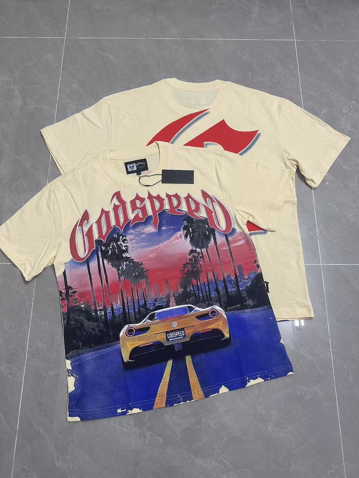 NEW Godspeed Seaside Yellow Racing Print Logo tee men’s Short sleeved T-shirt