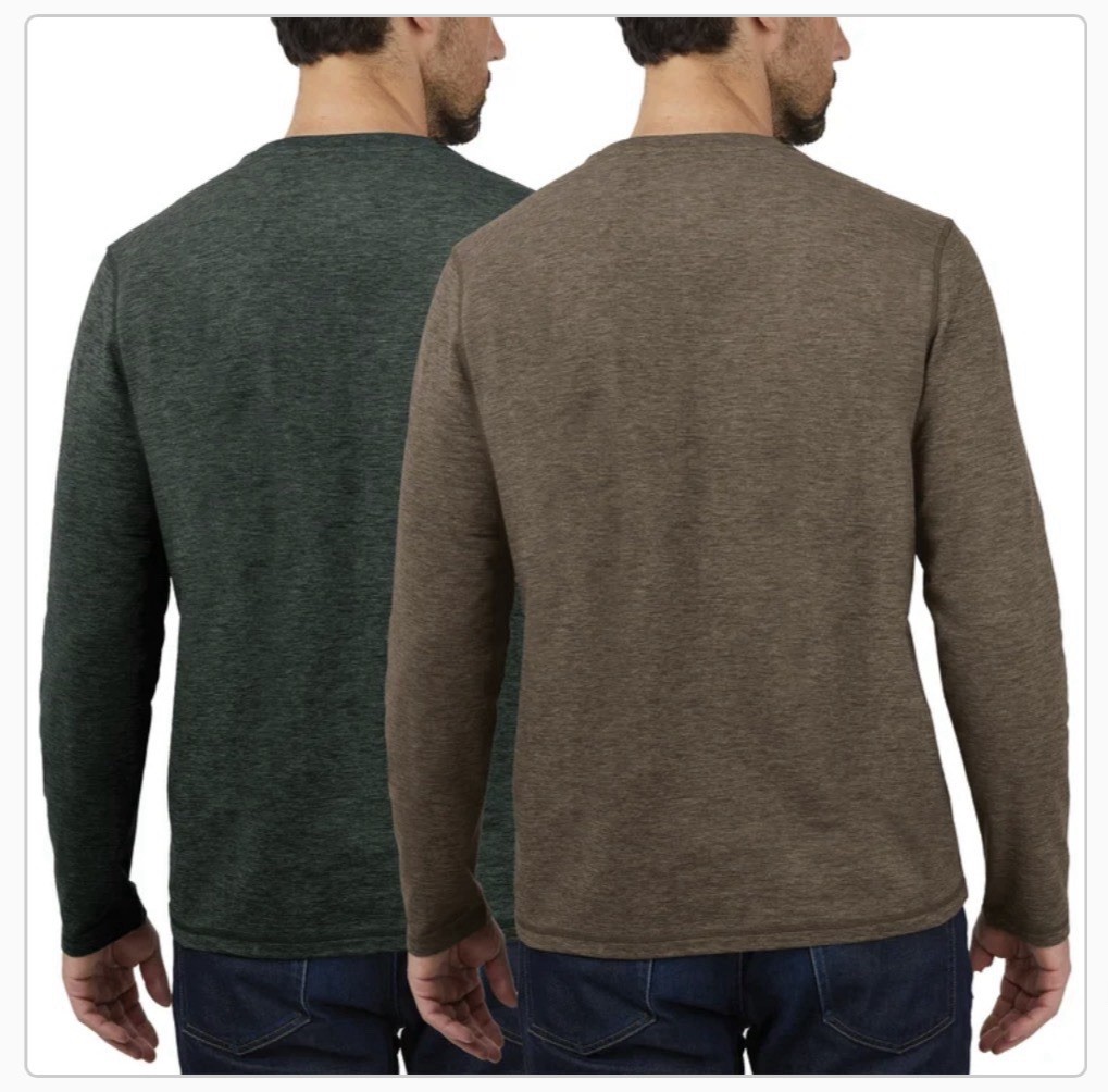 Rugged Elements Sueded Long Sleeve Crew Tee 2-pack Green & Brown Men’s Size S