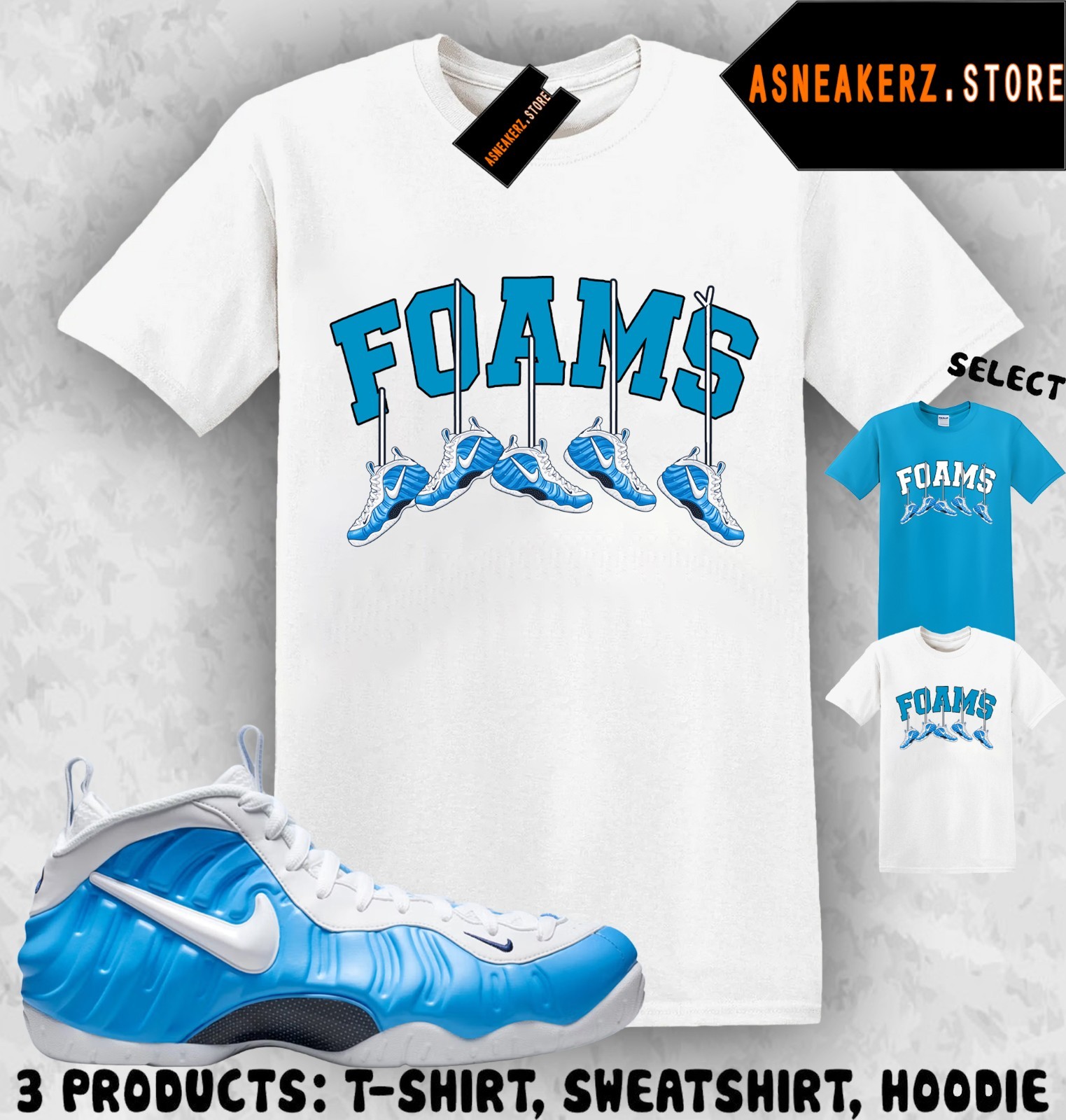 Shirt Matching Foamposite Pro University Blue Match Sneaker Shoe Hanging T-Shirt