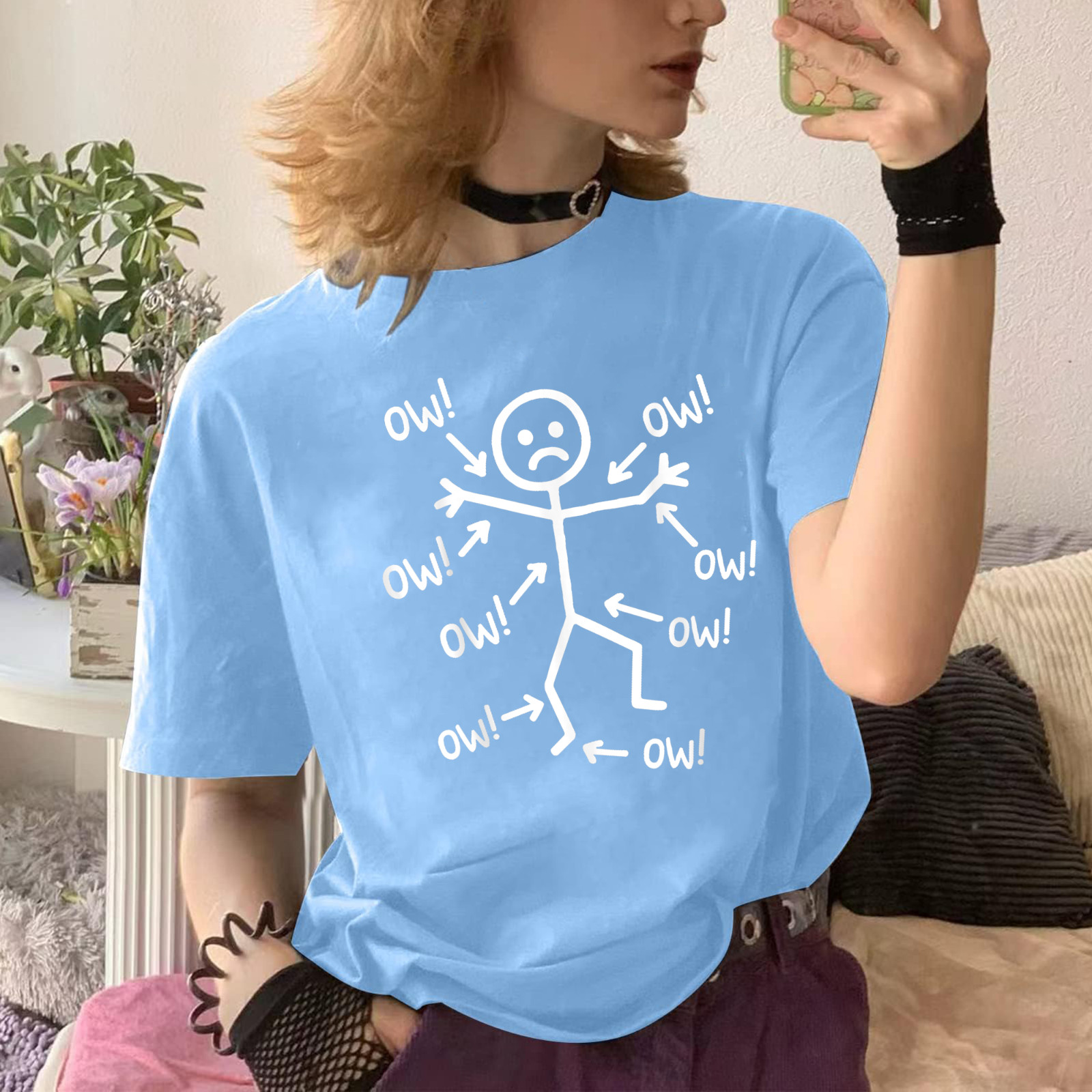 Ow Ow Ow Stick Character Figure Humor Chronic Pain Awareness T-Shirt