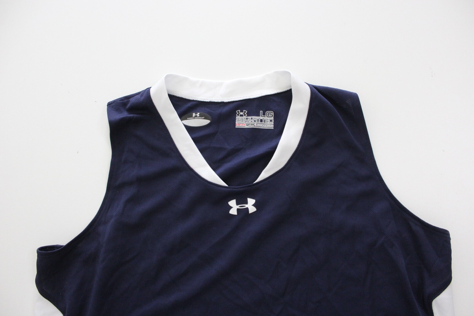 WOMENS Under Armour Blue White Tank Top Sporting TEE T SHIRT Semi Fitted Large L