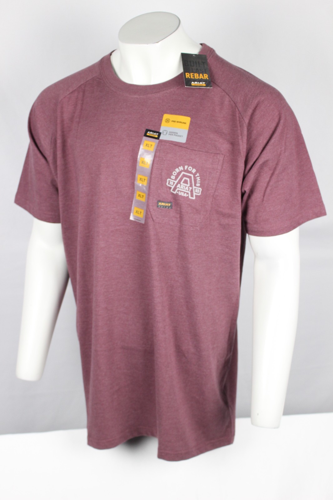 Ariat Men’s Rebar Cotton Strong Hardhead T Shirt Short Sleeve Burgundy Heather