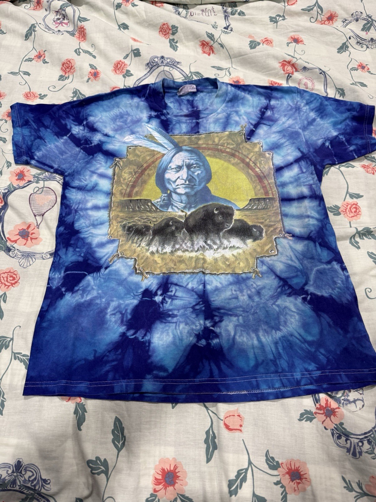 Javier Agredo Vtg ’92 Tie Dye Indigenous/Four Directions Dream Catcher size L
