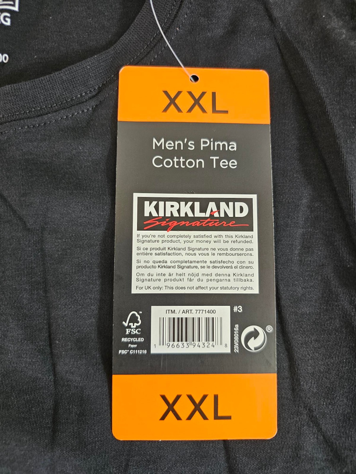 XXL / 2XL – BLACK – Kirkland Signature Men’s 100% Pima Cotton T-Shirt Tee