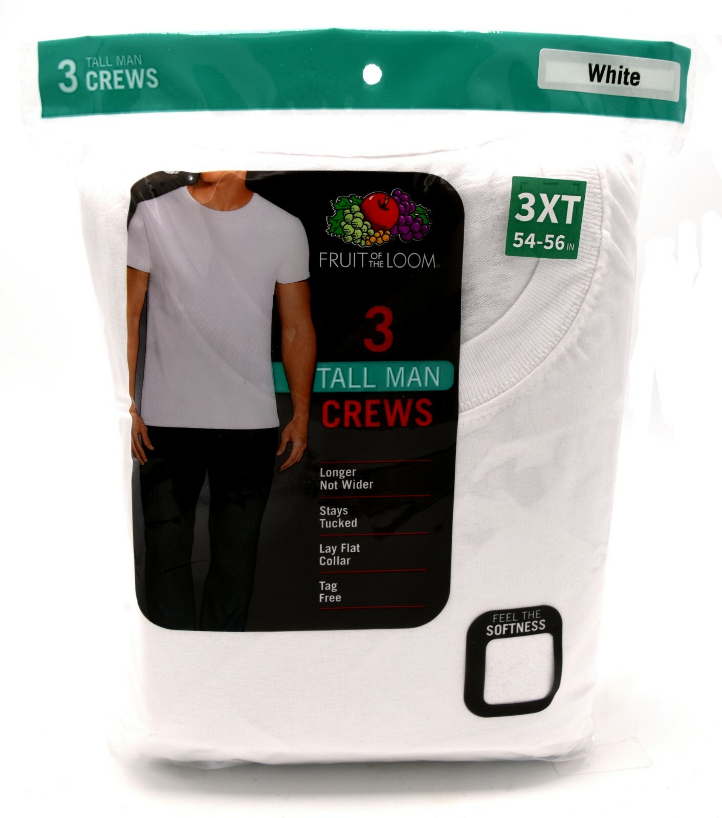 3 White Tall Man 3XT 54-56 Inch Crew Neck T-Shirts Fruit Of The Loom 137-142 CM