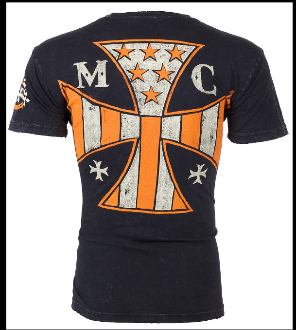 ARCHAIC by AFFLICTION Black Orange FUEL INJECTOR Short Sleeve Slim Fit T-shirt