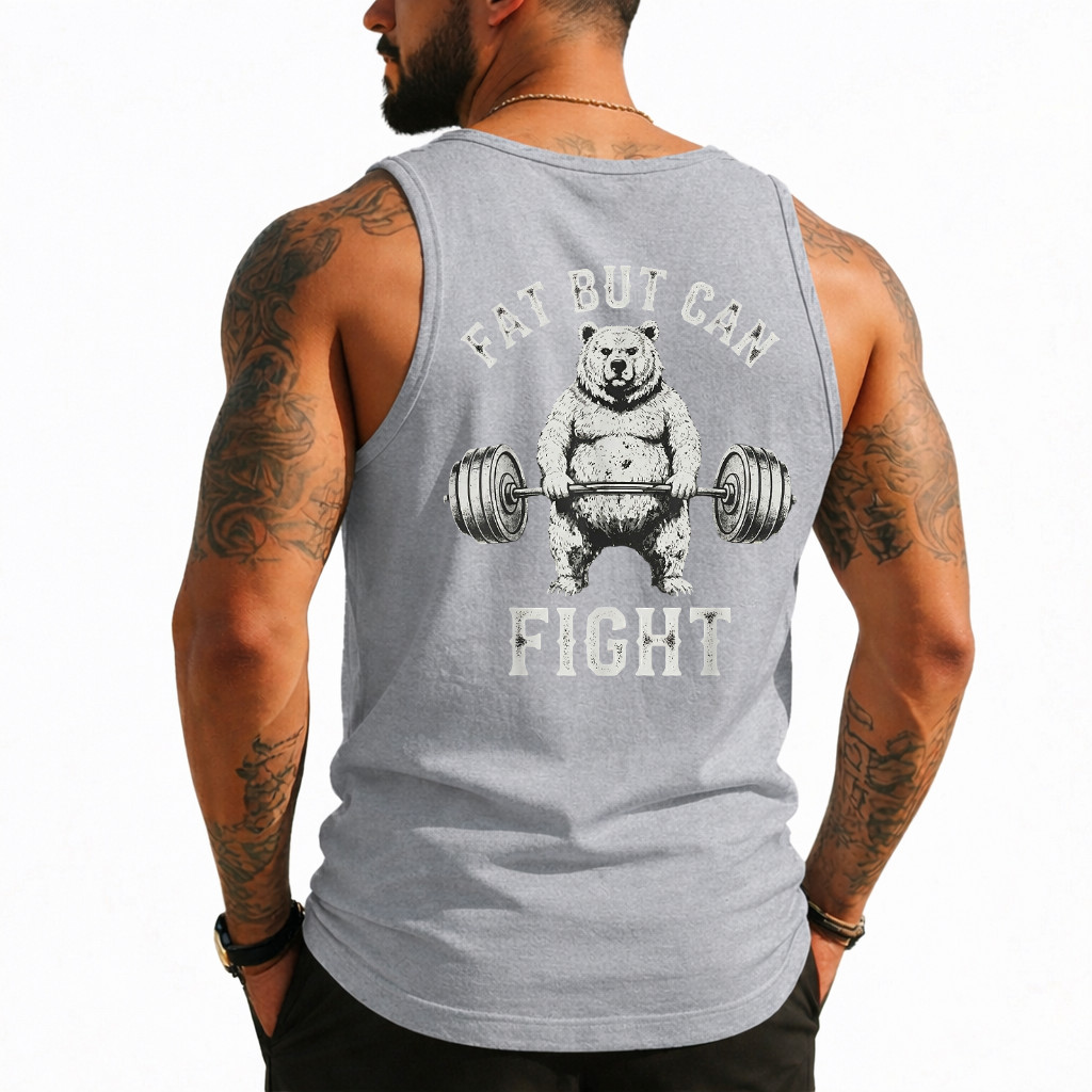 Fat But Can Fight Gym Workout Cardio Bodybuilding (On Back) Tank Top