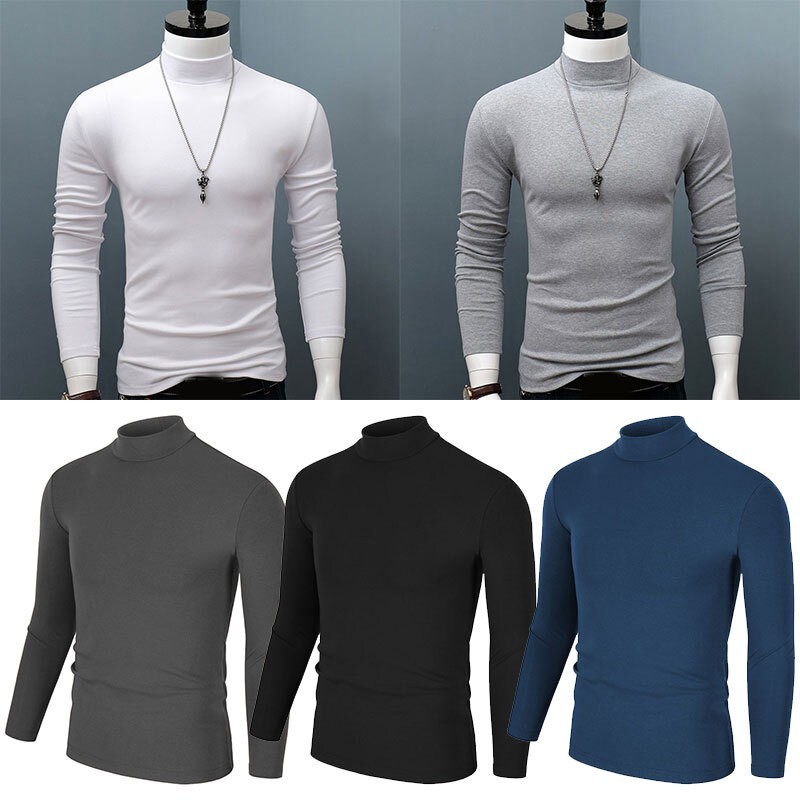 Men High Collar Turtle Neck Shirt Tops Long Sleeve Stretch Jumper Pullover Tee=M