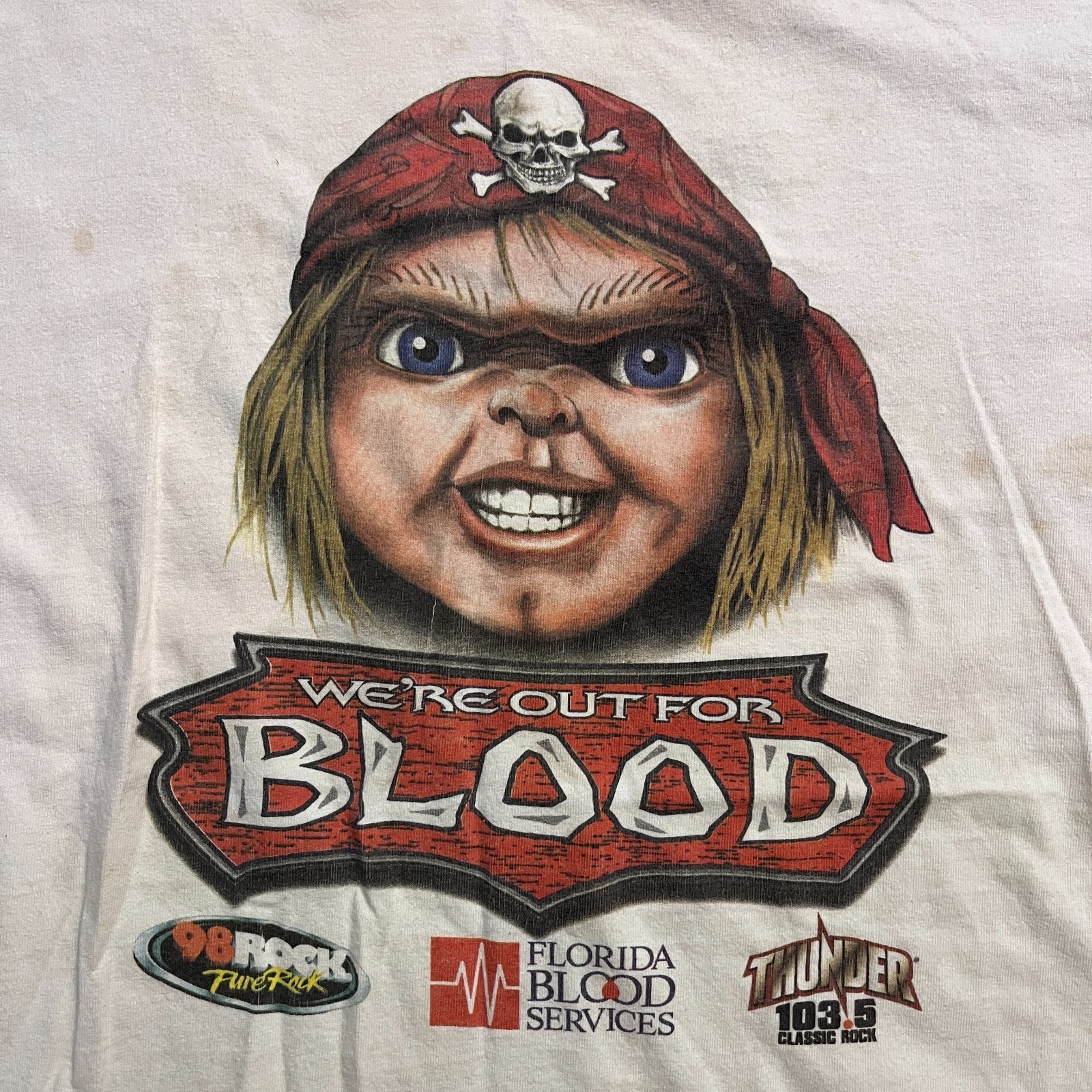 Vintage Chucky Child’s Play Blood Drive Spoof Rock Radio T-Shirt Sz. XL