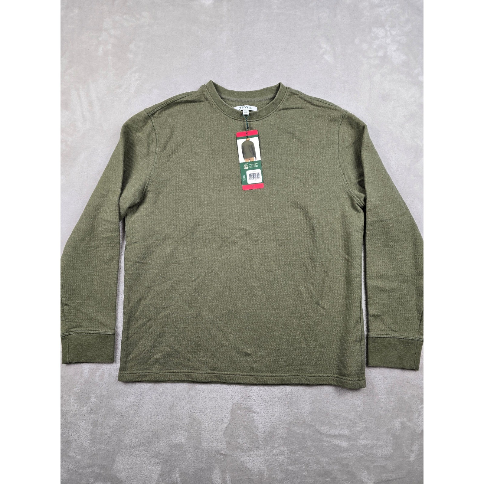 Orvis Midweight Shirt Mens Medium Green Crewneck Long Sleeve Pullover 1943123