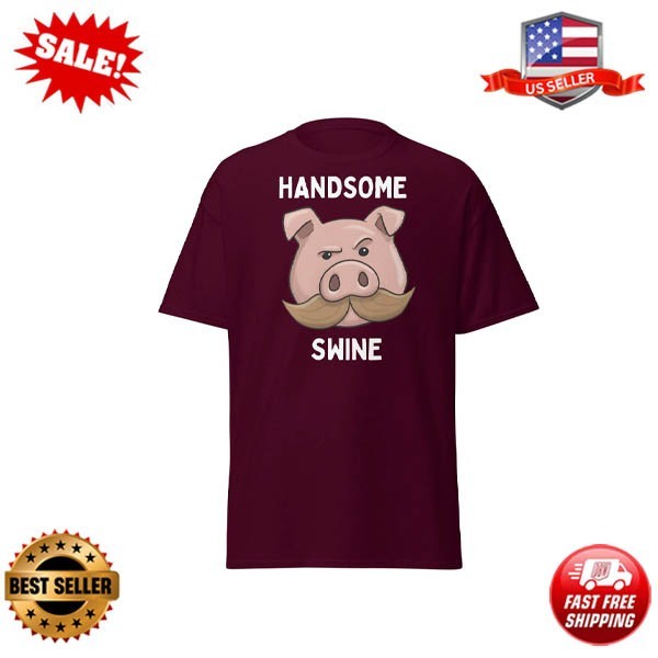 Handsome Swine T-Shirt – Funny Pig Mustache Tee
