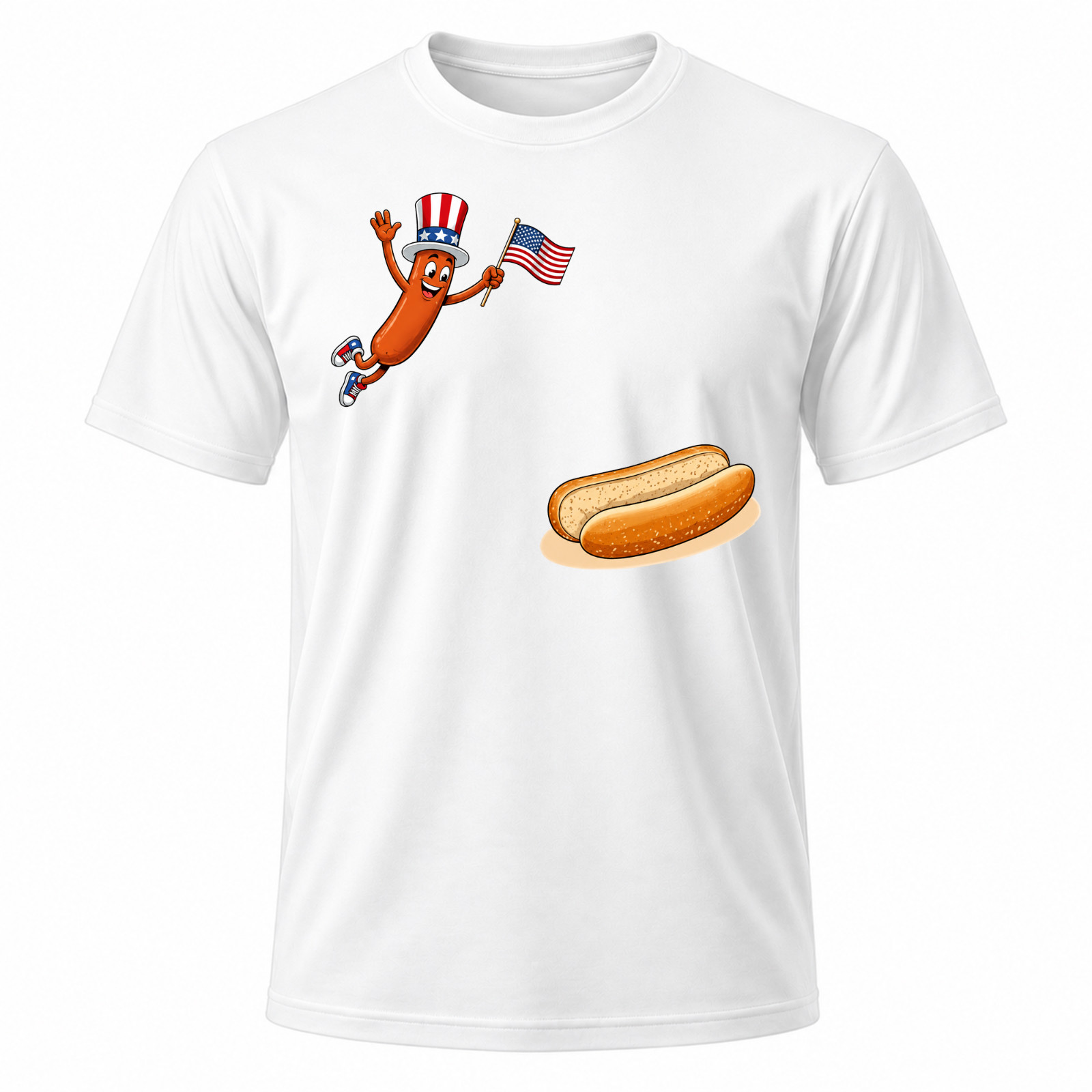 Hotdog Funny Uncle Sam Hot Dog Jumping Into Bun White Graphic T-Shirt