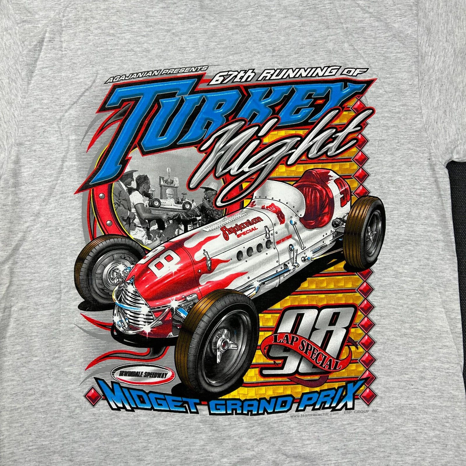 Vintage Midget Grand Prix Shirt Mens Large Gray Turkey Night Speedway Racing 98