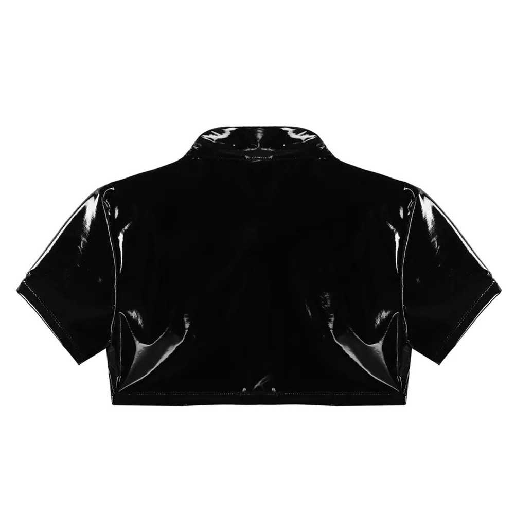 Summer Crop Tops All Seasons Black Wet Look Breathable Casual M-3XL PU