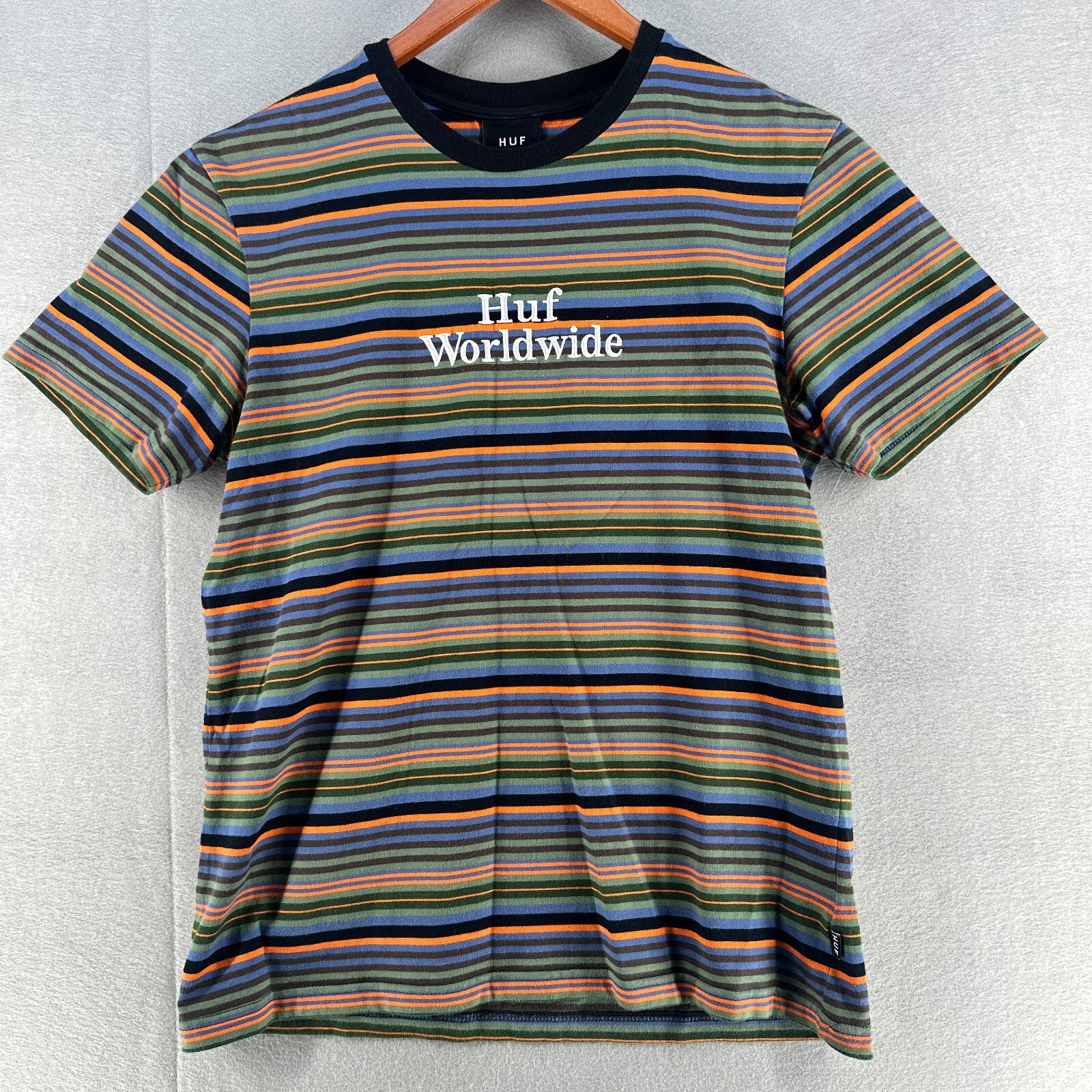 Huff Mens Shirt Small Blue Contrasting Trim Casual Short Sleeve Embroidered Logo
