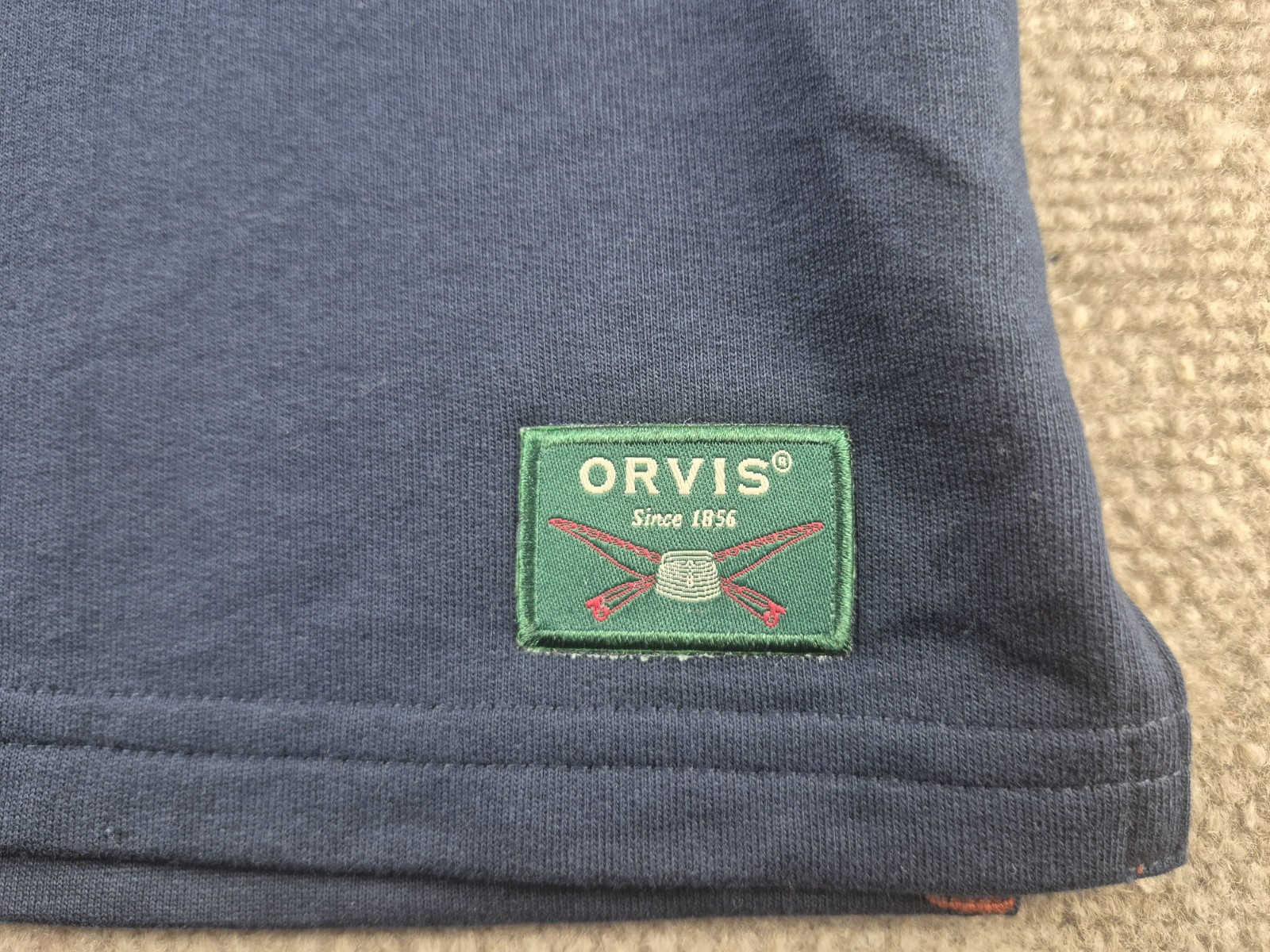 Orvis Midweight T-shirt Men Sz XXL Dark Navy/Peach Long Sleeves Cotton Pocket