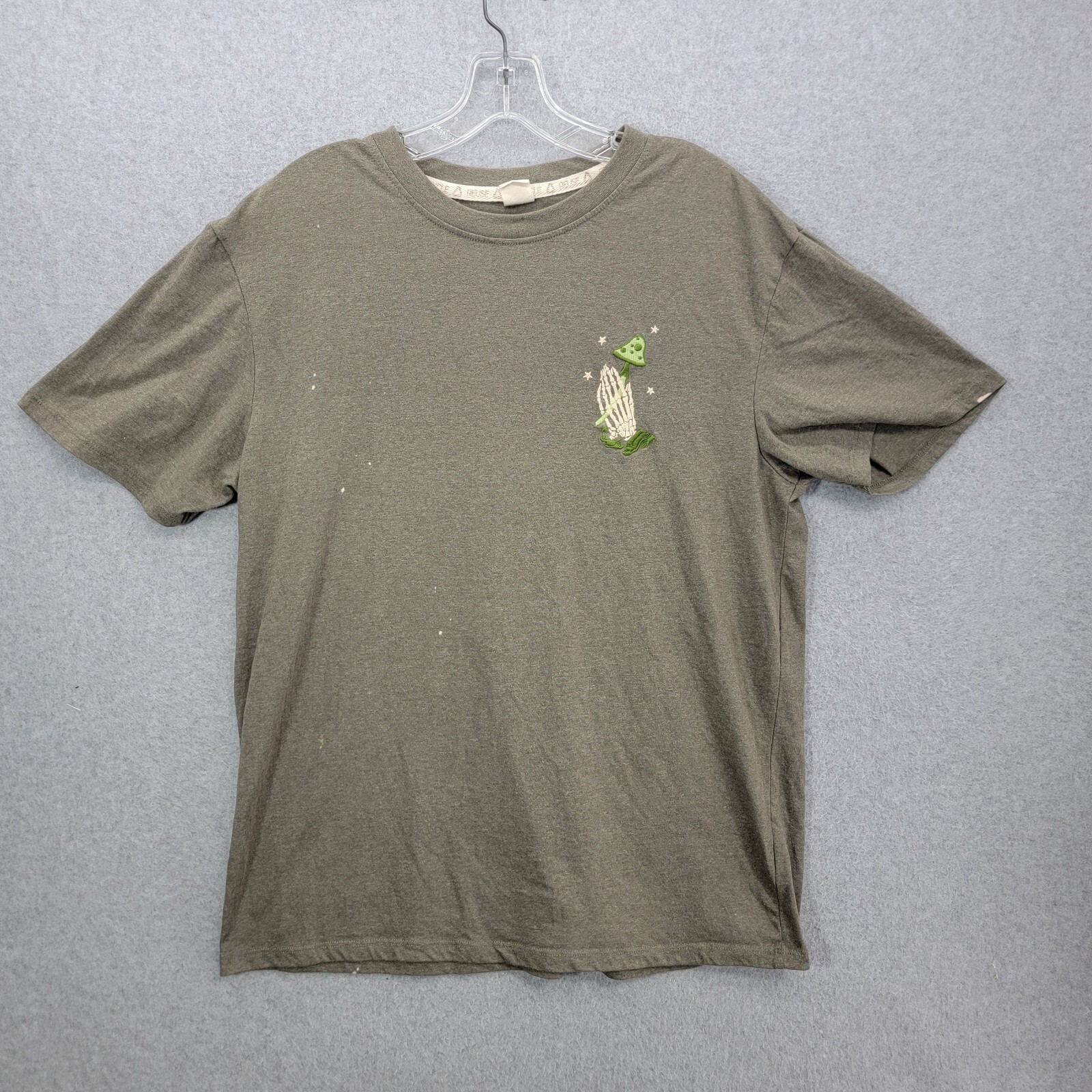 Recycled Threads Skeleton mushroom Mens T-shirt – large green