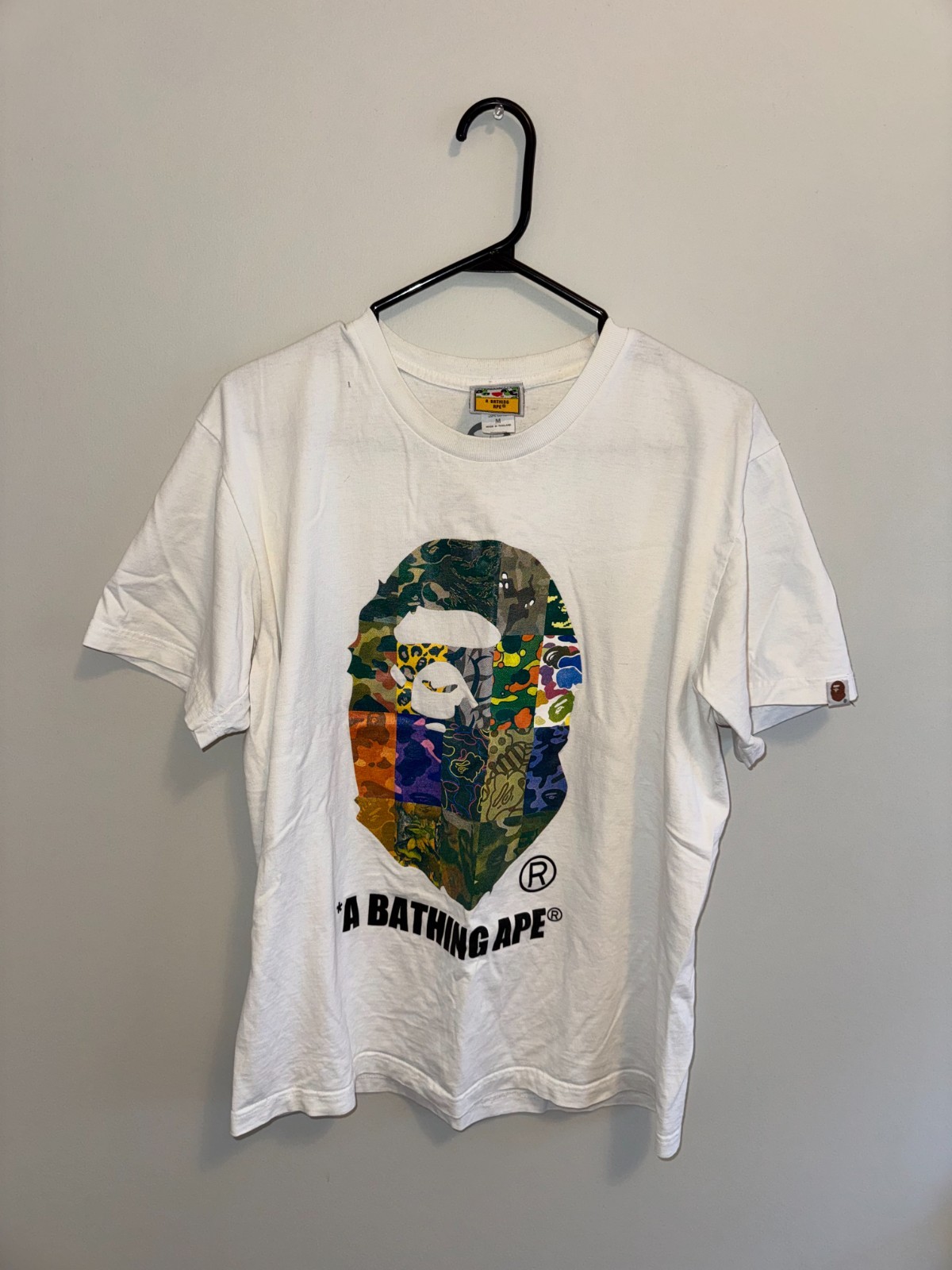 A Bathing Ape BAPE Multi Camo Ape Head T Shirt White Size M