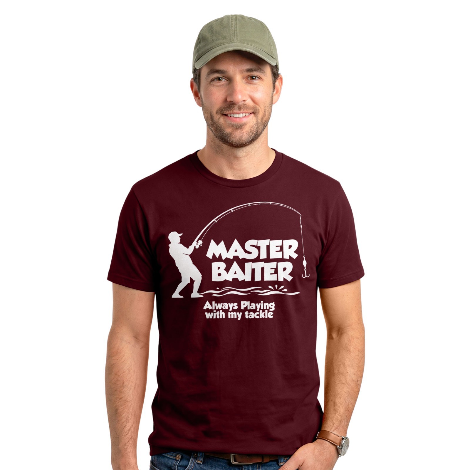 Funny Fishing Master Baiter T-Shirt Angler Fisherman Angling Dad Joke Tee
