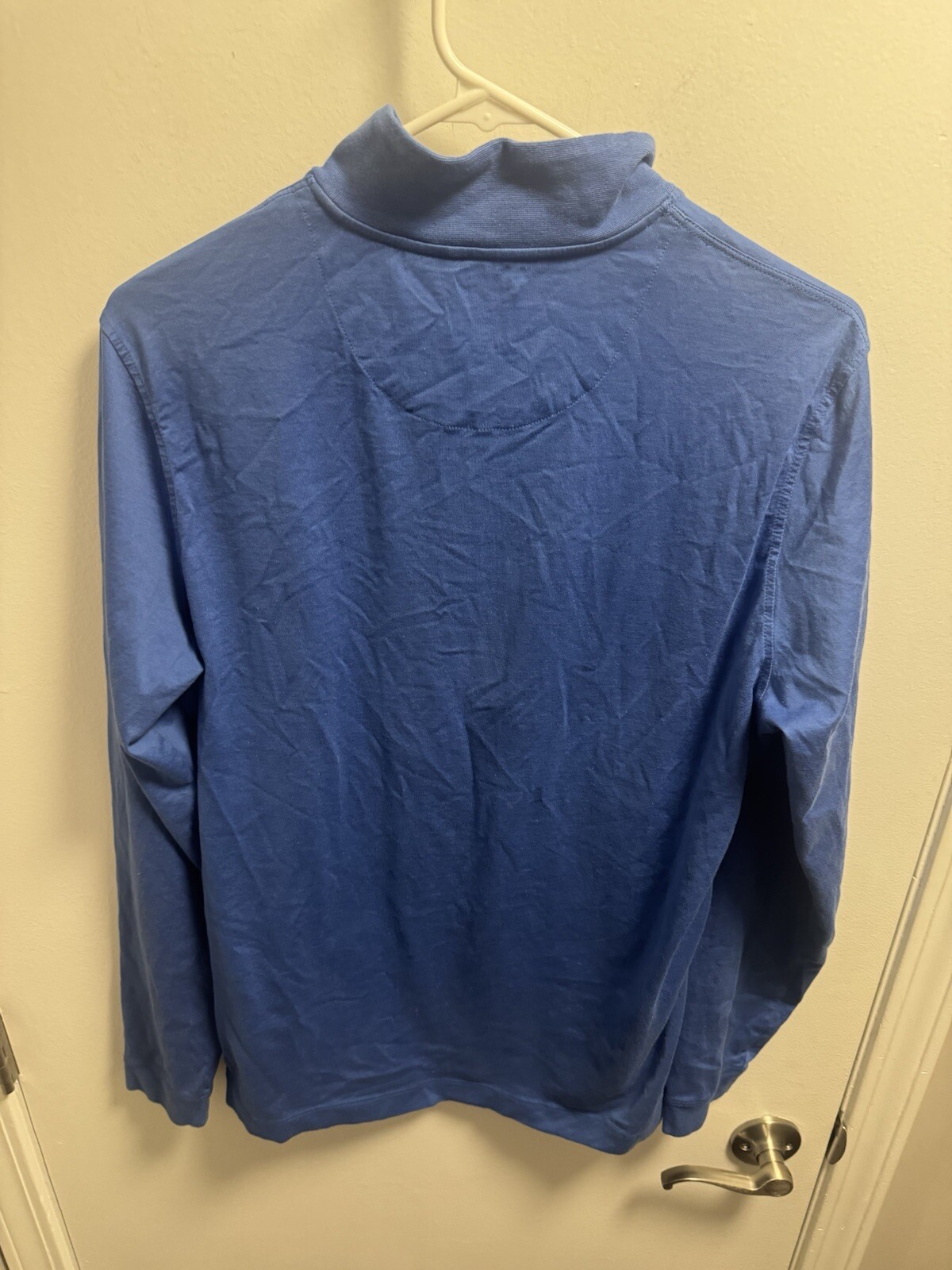LEFT COAST TEE 1/4 Long Sleeved Pullover Mock Neck Tee Blue Cotton SZ Medium