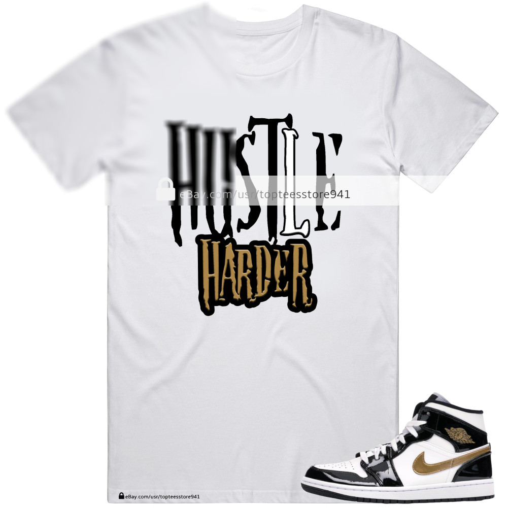 Shirt To Match Air Jordan 1 Mid Patent Black White Gold Men