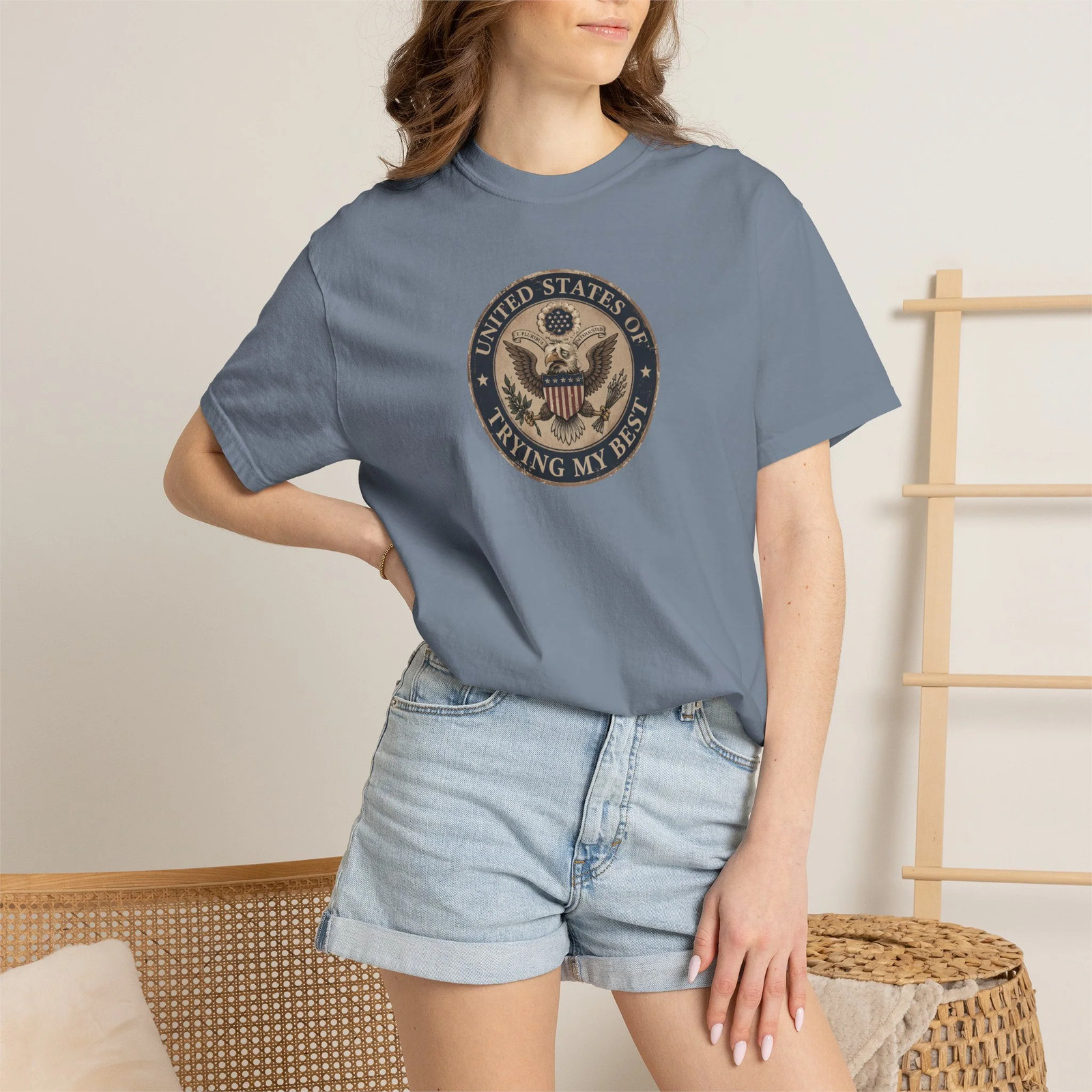 United States of Trying My Best Unisex T-shirt USA Graphic Tee Garment Dyed