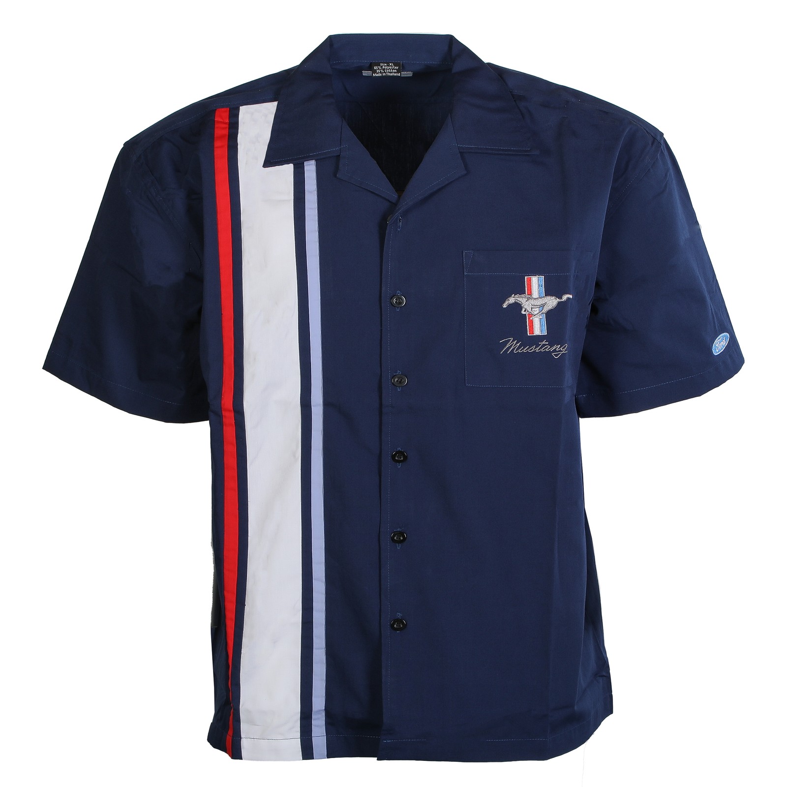 Ford Mustang Dark Blue Pit Mechanic Button Down Work Crew Shirt Official License