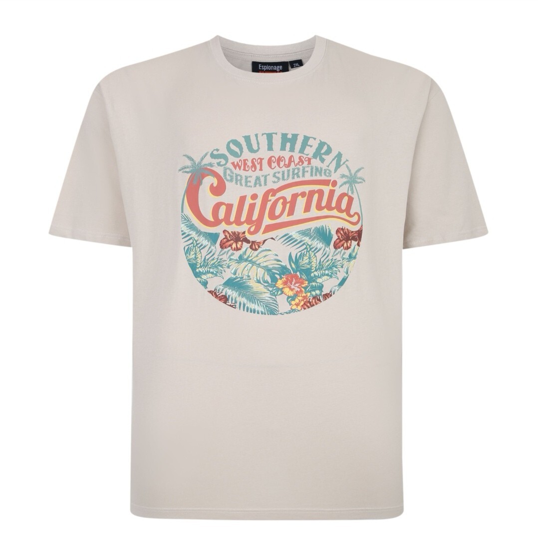 NEW IN ESPIONAGE ECRU CALIFORNIA TEE SHIRT T397 2XL3XL 4XL5XL6XL7XL8XL