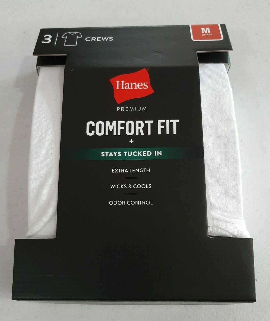 Hanes Premium Men’s 3 Pack Comfort Fit Crew T-Shirts Size Medium White X Length