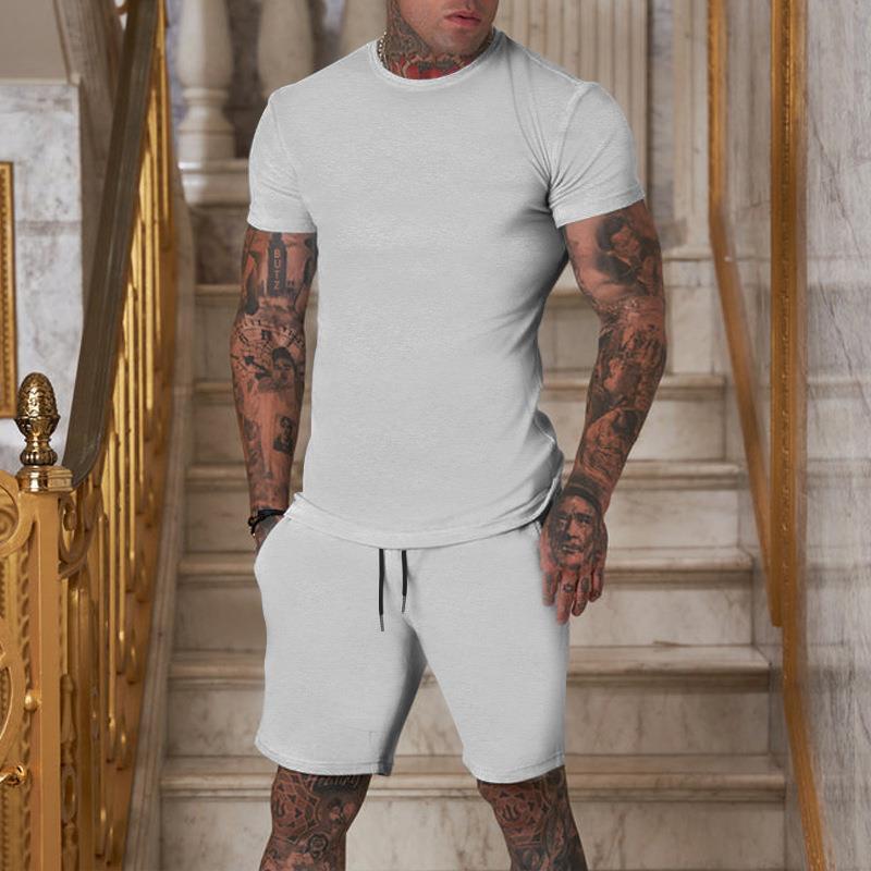 Men’s Summer Outfit 2-Piece Set Sweatsuit Short Sleeve T Shirts & Shorts Set Hot