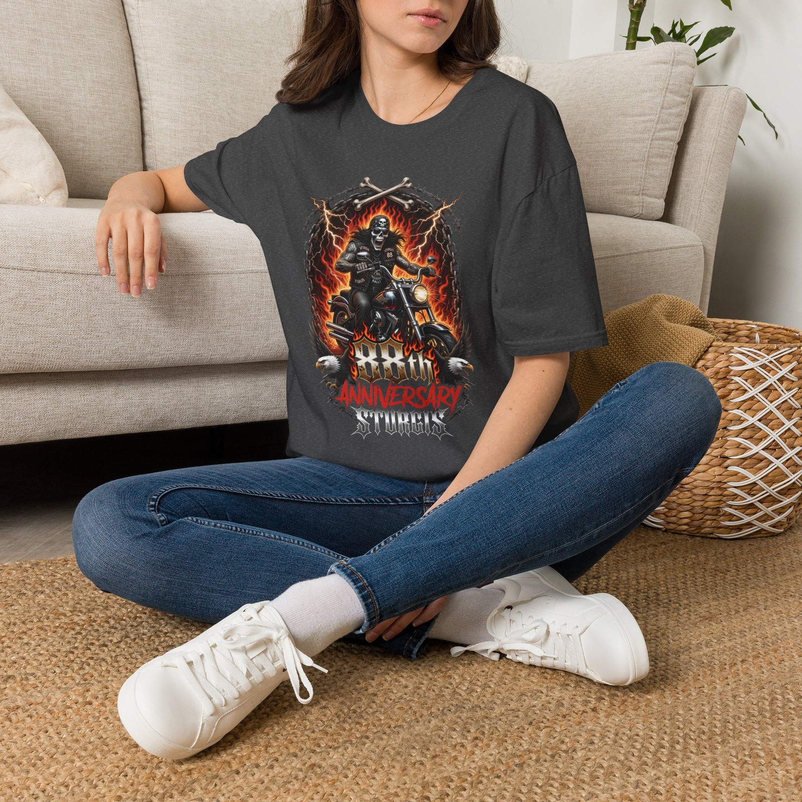 Flaming Skull Biker Rider T-Shirt Motorcycle Anniversary Tee
